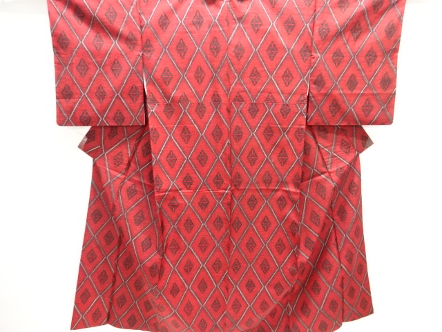 JAPANESE KIMONO / ANTIQUE KIMONO / SILK / TSUMUGI / WOVEN RHOMBUS FLOWER